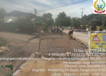 Rekonstruksi jalan ruas Pangkep - Matojeng - Tondongkura - Batas Maros di Kabupaten Pangkep kini memasuki tahapan pengecoran badan jalan.