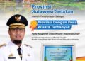 Provinsi Sulawesi Selatan meraih penghargaan dari Menteri Pariwisata dan Ekonomi kreatif, Sandiaga Salahuddin Uno.